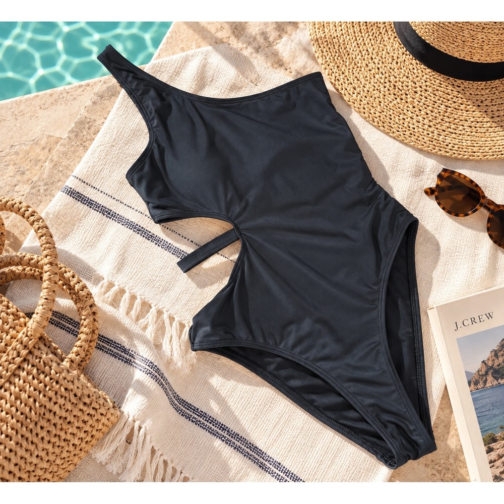 Refuge Black One Shoulder Cutout One Piece Swimsuit M Asymmetrical Strappy